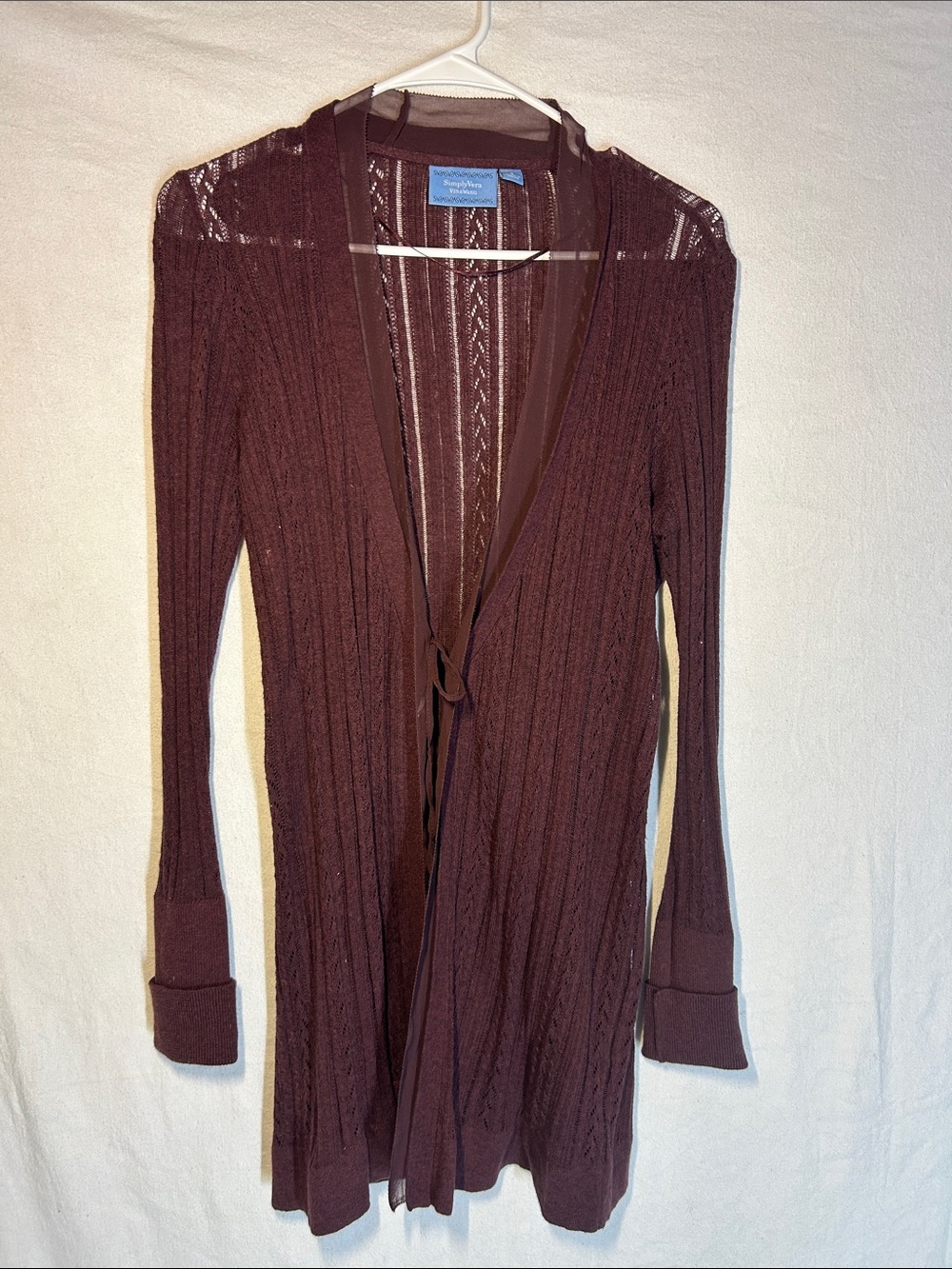 Simply Vera Vera Wang Maroon Open-Front Tie Cardigan